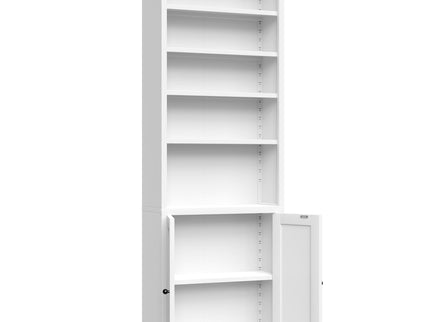Bookcase Tall 5-Tier Adjustable Storage Shelf With Door Deep - White
