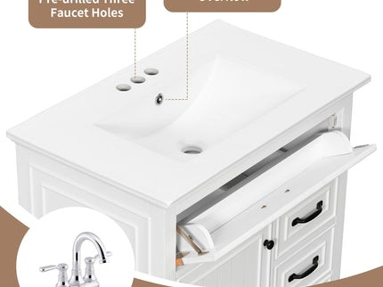 Bathroom Vanity With Sink Top, Flip Drawers, Adjustable Shelf