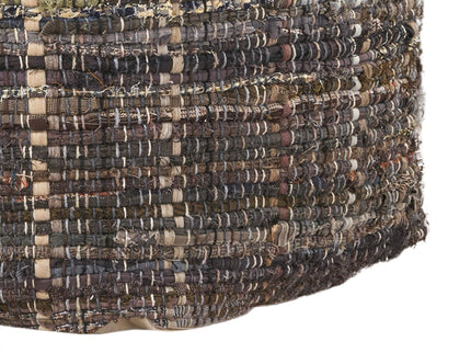 Koki - Handcrafted Fabric Pouf Recycled Denim And Paper Chindi - Khaki