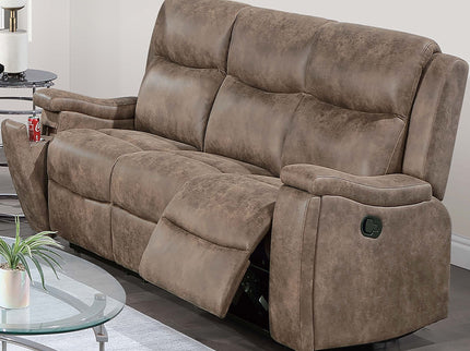 1 Piece Manual Motion Sofa Console Loveseat With Plush Back Cushion And Hidden Cup Holder - Auburn