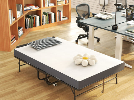 Twin Wide Folding Bed With Adjustable Headboard, Extra Long Rollaway For Tall People, Memory Foam Mattress - Black