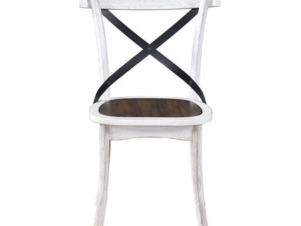2 Pieces Set Dining Side Chair Rustic Modern Farmhouse Design Retro Design With Metal X Design - Antique Dark Oak / Antique White