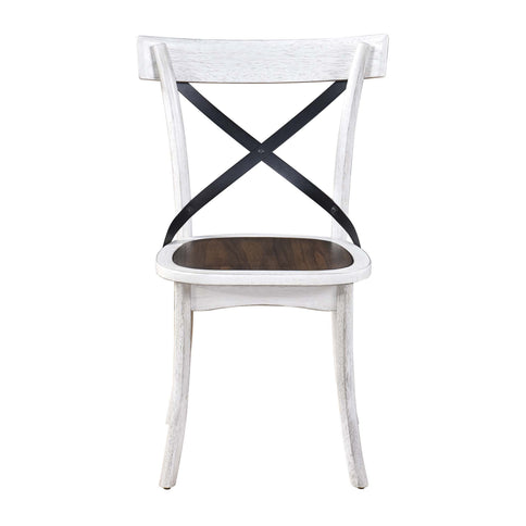 2 Pieces Set Dining Side Chair Rustic Modern Farmhouse Design Retro Design With Metal X Design - Antique Dark Oak / Antique White