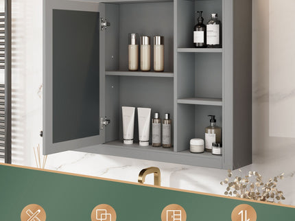 Wall Mounted Medicine Cabinet With Mirror, Storage Cabinet Featuring 6 Open Shelves And Adjustable Interior