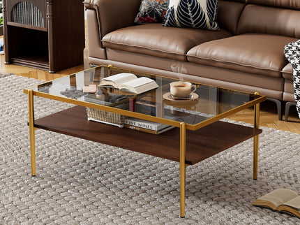 Rectangle Coffee Table With Tempered Glass Top And Legs, Modern Table For Living Room