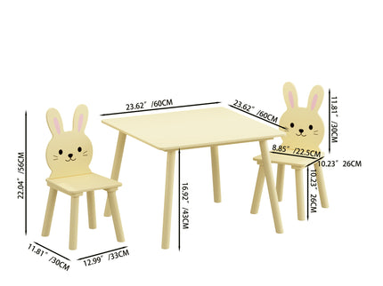Table And Chair Set With 2 Bunny Chairs, Children's Activity Table For Toddlers, Cute Animal Design - Yellow