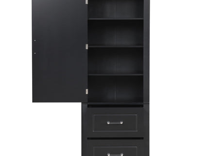 Tall Freestanding Bathroom Storage Cabinet With 2 Drawers And Adjustable Shelf
