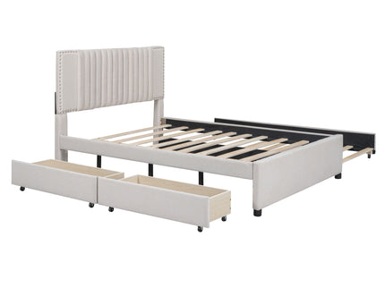 Upholstered Platform Bed With Drawers, Classic Headboard Design