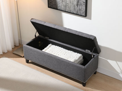 Button-Tufted Storage Ottoman With Safety Close Hinge