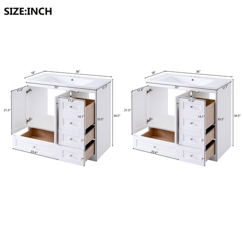 Shaker Free Standing Bathroom Vanity Cabinet With Sink, Soft Close Drawers, Soft Close Doors