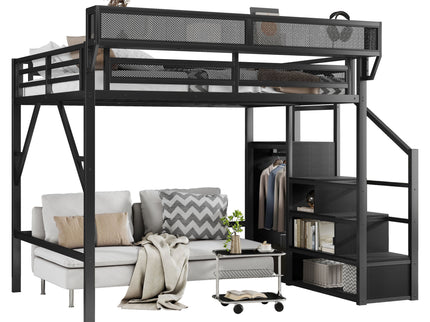 Loft Bed With Storage Shelves, Wardrobe
