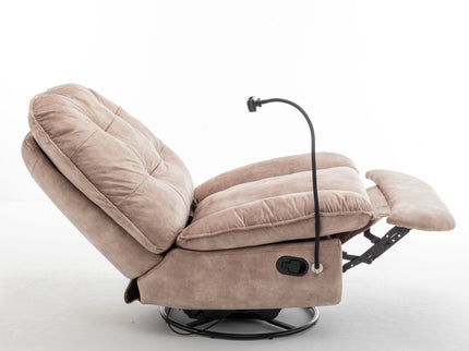 Modern Swivel Gliding Recliner Chair With Rocking Function And Phone Holder, Large Comfortable
