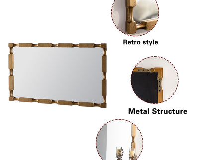 Rectangular Wall Mirror With Frame For Living Room - Gold