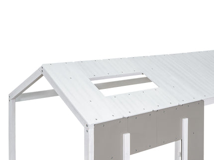 Twin Size House Platform Bed With Roof And Window - Natural / White