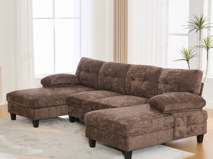 U-Shaped Sectional Sofa 103.5" Fabric Couch With Dual Chaise Lounges, Storage Pockets, Armrest Pillows