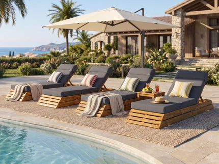 Chaise Lounge Set With 4 Fold Cushion And Built In Headrest