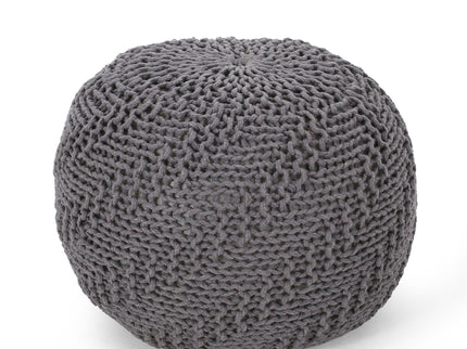 Hazel - Modern Knitted Cotton Yarn Round Pouf With Eco Friendly Pet Fibers - Dark Gray
