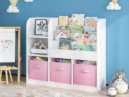 Bookcase And Bookshelf With 3 Collapsible Drawers, Multifunctional Display Stand