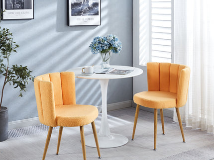 Modern Dining Chair (Set of 2) With Iron Tube Wood Color Legs, Shorthair Cushions And Comfortable Backrest, Suitable For Dining Room, Living Room, Cafe, Simple Structure