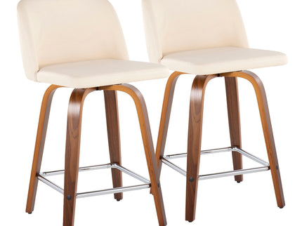 Toriano - Mid Century Modern Fixed Height Counter Stool With Swivel & Square Footrest (Set of 2)