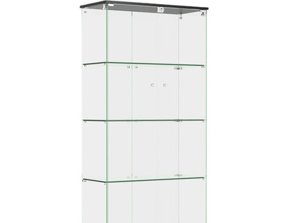 Modern Glass Display Cabinet With 4 Shelf Double Doors And Lock, Tempered Glass Bookshelf For Living Room - Black