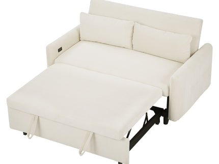 Pull-Out 2 Seat Modern Sleeper Sofa With 2 Throw Pillows And USB Ports