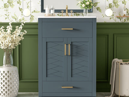 Modern Bathroom Vanity With Integrated Ceramic Sink, 2 Door Cabinet With Tip-Out Drawer