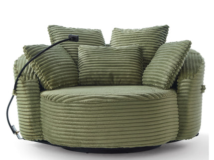 Swivel Accent Barrel Chair With Adjustable Phone Holder, 5 Pillows For Living Room