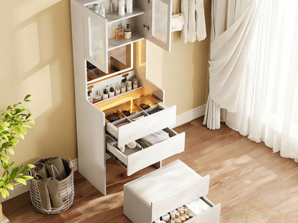 3 In 1 Vanity Table With LED Mirror & Storage Stool For Bedroom
