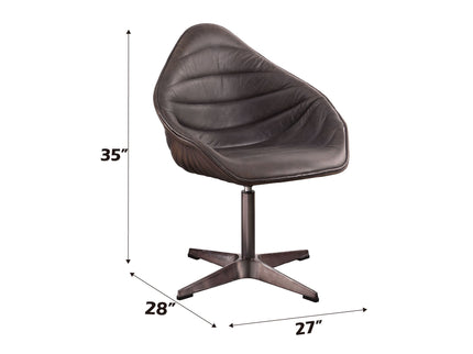 Pipino - Top Grain Leather Accent Chair With Swivel - Antique Ebony