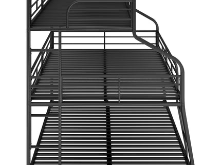 Twin Long / Full Long / Queen Triple Bunk Bed With Long And Short Ladder And Full-Length Guardrails - Black