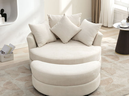 360° Swivel Accent Barrel Chair With Storage Ottoman & 4 Pillows, Modern Leisure Chair Round Accent For Living Room