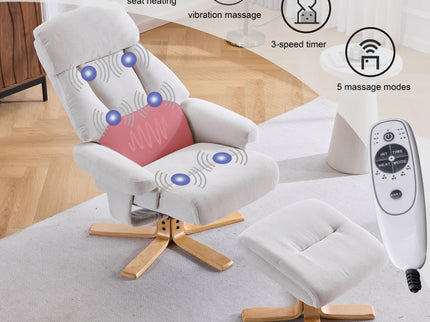 Upholstered Heated Massage 360° Swivel Accent Chair With Ottoman