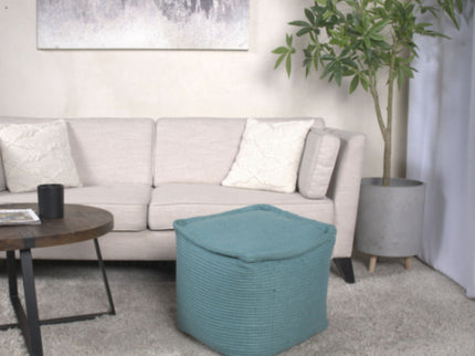 Hansolo - Yarn Square Pouf Ottoman Or Floor Cushion - Teal