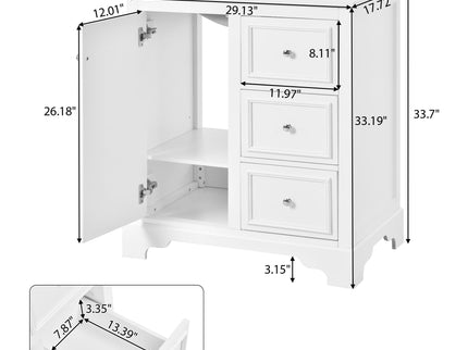 Bathroom Vanity Cabinet With Ceramic Basin, 3 Drawers And Adjustable Shelves