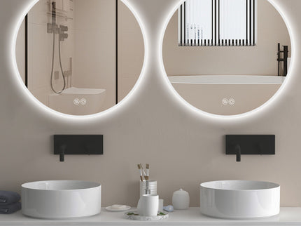 Round LED Bathroom Mirror With Adjustable Lights, Anti Fog & Dimmable For Home Decor - Silver