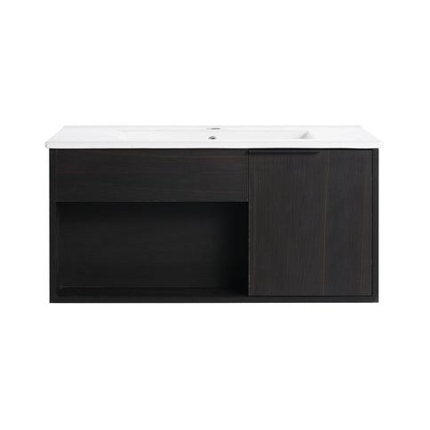 Wall Mounted Floating Bathroom Vanity With Open Shelf & Soft Close Door