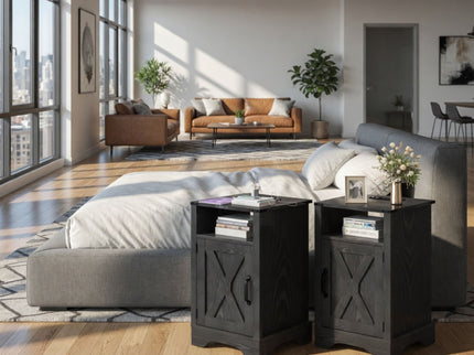 Farmhouse Nightstand, Charging Station & Storage