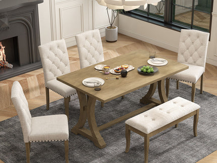 Dining Table Set With 4 Upholstered Chairs And Bench