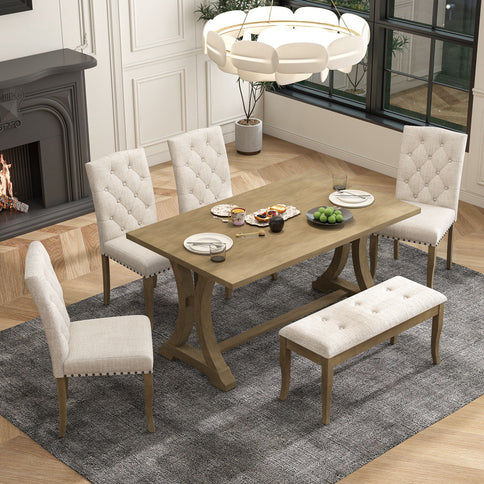 Dining Table Set With 4 Upholstered Chairs And Bench