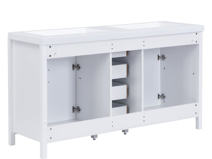 59.1" Minimalist Double Sink Bathroom Vanity With Top, Soft Close Doors & Drawers - White