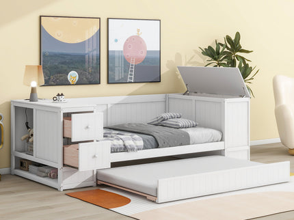 Daybed With Storage Arms, Trundle And Charging Station