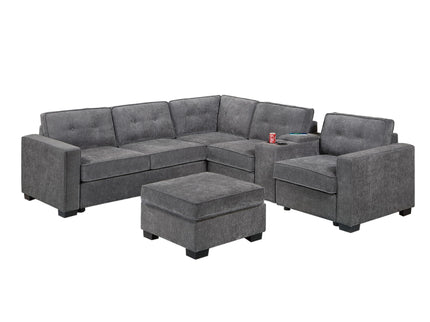 Sectional Set With Reversible Loveseat, USB Console, Corner Wedge & Ottoman