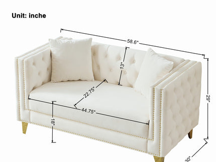 2 Seater Deep Seat Sofa With Button Nailhead, Square Arm