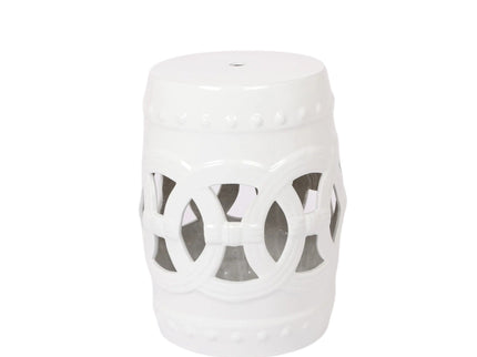 Elegant Glazed Ceramic Drum Stool Indoor / Outdoor Side Table Accent Garden Stool - White