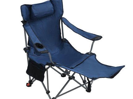 Outdoor Camping Chairs Folding Portable Adjustable Reclining Chair With Side Pockets & Cup Holder - Dark Blue