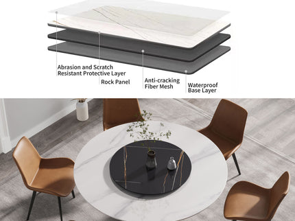 Modern Artificial Stone Round Carbon Steel Base Dining Table, Artificial Stone Turntable