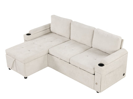 Convertible L Shaped Sofa Couch With Storage, Cup Holders, USB Ports