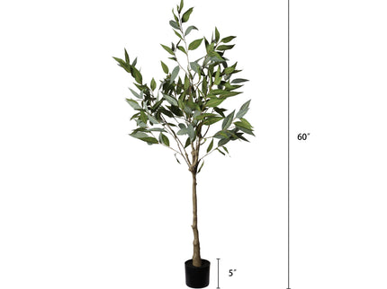 5Ft Realistic Artificial Eucalyptus Tree In Pot With Lush Leaves For Home Office Decor - Green Leaves