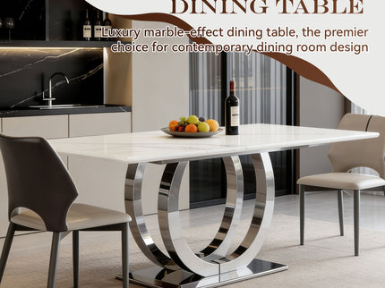 Rectangular Dining Table - Silver / White
